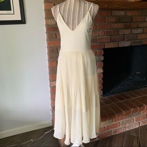 Wilfred Aritizia Daphnee Fit n Flare Midi Dress Pleated Mellow Yellow Sz M